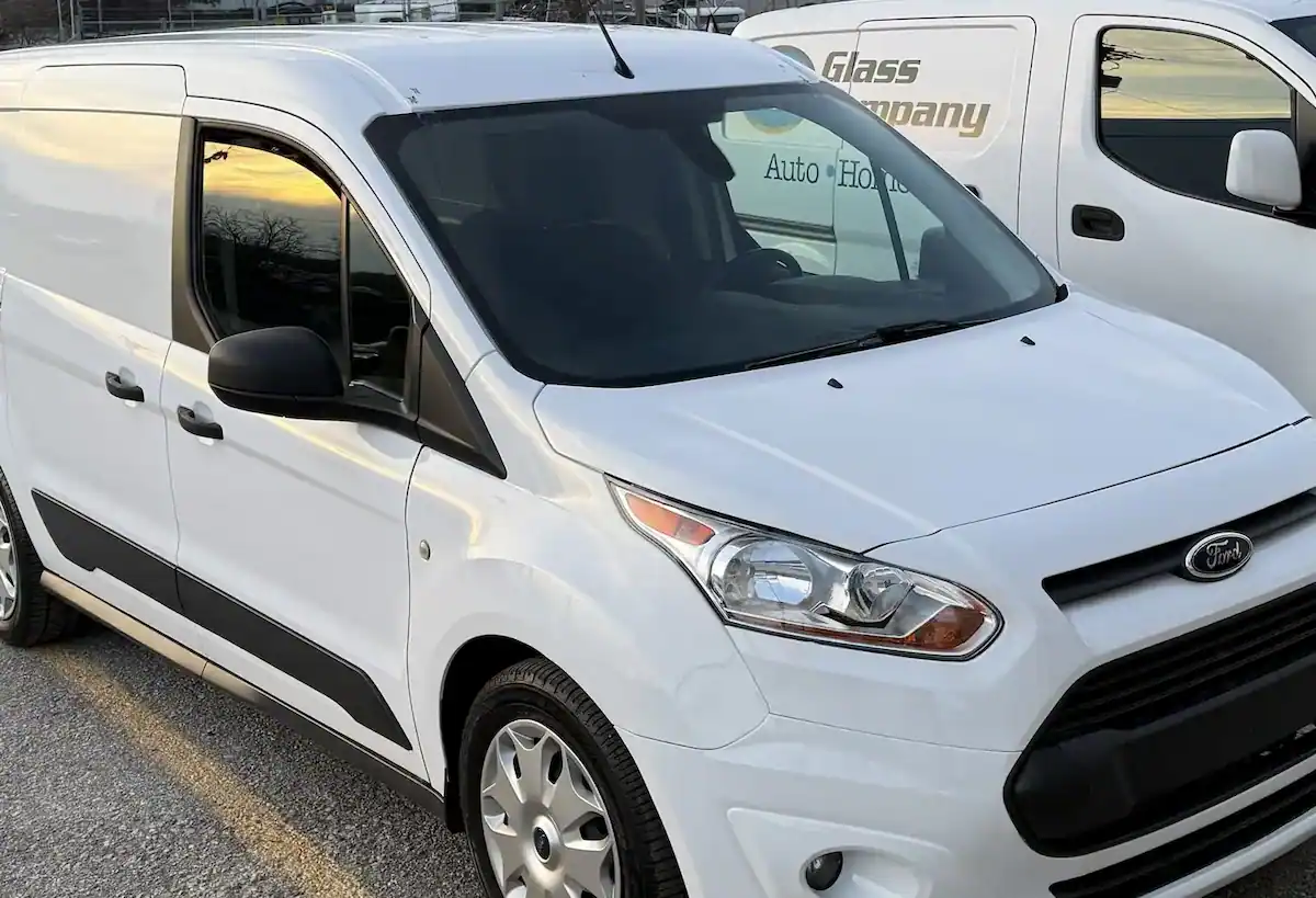 Commercial fleet auto glass service performed in shop at 123 Glass Company in Omaha